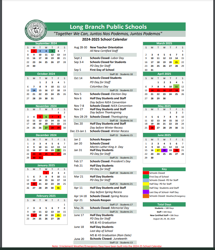 2024-2025 LBPS Calendar