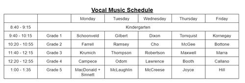 Vocal Music Schedule